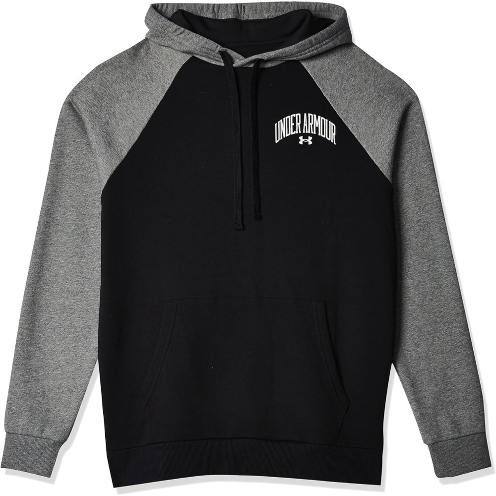 NWT Men's Under Armour Rival Wordmark Colorblock Hoodie Black/Pitch Gray SZ 2XL
